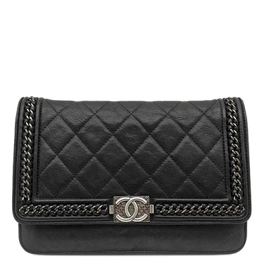 シャネル CHANEL ボーイシャネル ミニ チェーンショルダー ブラック キャビアスキン ショルダーバッグ シルバー金具 黒