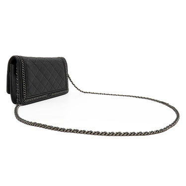 シャネル CHANEL ボーイシャネル ミニ チェーンショルダー ブラック キャビアスキン ショルダーバッグ シルバー金具 黒