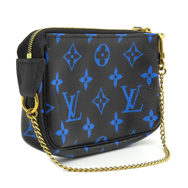 ルイヴィトン LOUIS VUITTON ミニ ポシェット アクセソワール M67237 ブラック×ブルー モノグラムキャンバス アクセサリーポーチ ゴールド金具 ポーチ