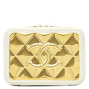 シャネル CHANEL ジップ アラウンド バニティ ホワイト ラムスキン ショルダーバッグ ゴールド金具 ココマーク プレート アイボリー