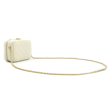 シャネル CHANEL ジップ アラウンド バニティ ホワイト ラムスキン ショルダーバッグ ゴールド金具 ココマーク プレート アイボリー