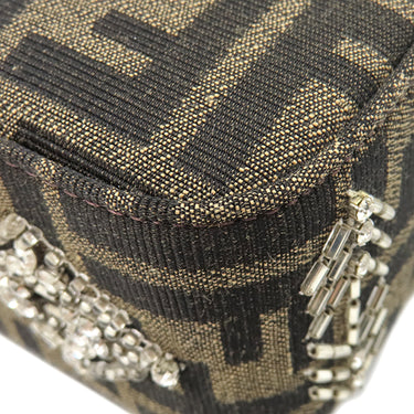フェンディ FENDI バゲット ジャガード 8BR600 ブラウン キャンバス パイソン 2WAYバッグ シルバー金具 ズッカ柄 ビジュー クリスタル 25周年復刻デザイン