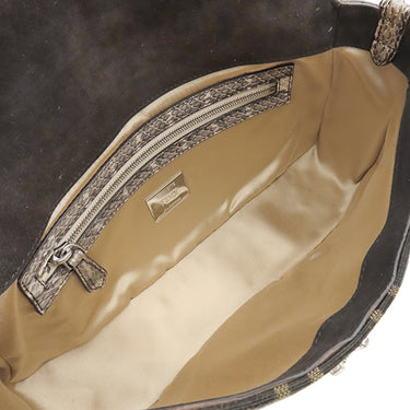 フェンディ FENDI バゲット ジャガード 8BR600 ブラウン キャンバス パイソン 2WAYバッグ シルバー金具 ズッカ柄 ビジュー クリスタル 25周年復刻デザイン