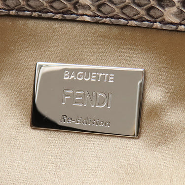 フェンディ FENDI バゲット ジャガード 8BR600 ブラウン キャンバス パイソン 2WAYバッグ シルバー金具 ズッカ柄 ビジュー クリスタル 25周年復刻デザイン