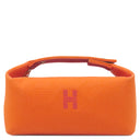 エルメス HERMES ブリッド ア ブラック PM オランジュフー コットンキャンバス ポーチ シルバー金具 バニティ Hロゴ バス用ポーチ