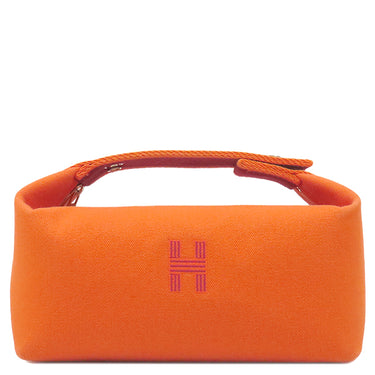 エルメス HERMES ブリッド ア ブラック PM オランジュフー コットンキャンバス ポーチ シルバー金具 バニティ Hロゴ バス用ポーチ