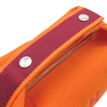エルメス HERMES ブリッド ア ブラック PM オランジュフー コットンキャンバス ポーチ シルバー金具 バニティ Hロゴ バス用ポーチ