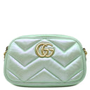 グッチ GUCCI GGマーモント スモール カメラバッグ 447632 グリーン レザー シェブロンキルティングレザー ショルダーバッグ ゴールド金具 イリデセント メタリック
