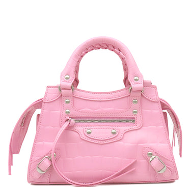 バレンシアガ BALENCIAGA ネオ クラシックシティ ミニ 638524 ピンク レザー 2WAYバッグ シルバー金具 クロコ型押し ハンドバッグ ショルダーバッグ