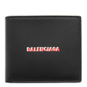 バレンシアガ BALENCIAGA キャッシュ スクエア フォールデット コインウォレット 594315 ブラック レザー 二つ折り財布 シルバー金具 黒 赤 白 ロゴ