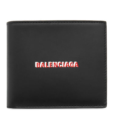 バレンシアガ BALENCIAGA キャッシュ スクエア フォールデット コインウォレット 594315 ブラック レザー 二つ折り財布 シルバー金具 黒 赤 白 ロゴ