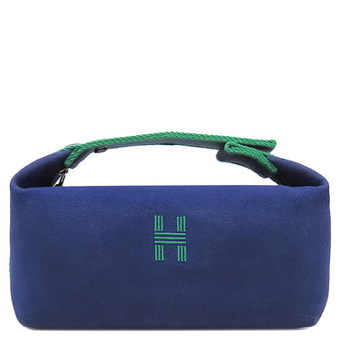 エルメス HERMES ブリッド ア ブラック PM マリン コットンキャンバス ポーチ シルバー金具 バニティ Hロゴ バス用ポーチ