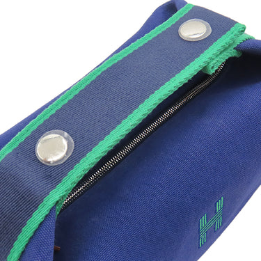エルメス HERMES ブリッド ア ブラック PM マリン コットンキャンバス ポーチ シルバー金具 バニティ Hロゴ バス用ポーチ