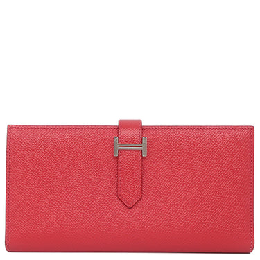 エルメス HERMES ベアンスフレ ルージュカザック ヴォーエプソン 長財布 シルバー金具 赤