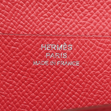 エルメス HERMES ベアンスフレ ルージュカザック ヴォーエプソン 長財布 シルバー金具 赤