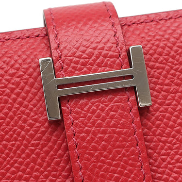 エルメス HERMES ベアンスフレ ルージュカザック ヴォーエプソン 長財布 シルバー金具 赤