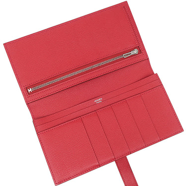 エルメス HERMES ベアンスフレ ルージュカザック ヴォーエプソン 長財布 シルバー金具 赤