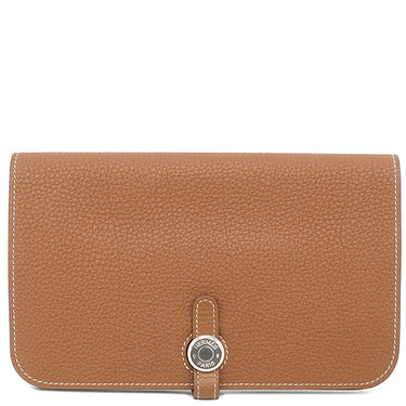 エルメス HERMES ドゴンデュオ ドゴンGM ゴールド トゴ 長財布 シルバー金具 茶