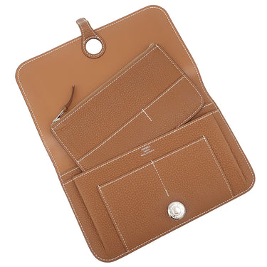 エルメス HERMES ドゴンデュオ ドゴンGM ゴールド トゴ 長財布 シルバー金具 茶