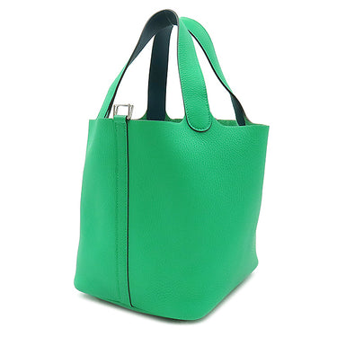 エルメス HERMES ピコタンロックMM エクラ ミント×ヴェールボスフォール トリヨンクレマンス スイフト ハンドバッグ シルバー金具 緑 青緑 バイカラー