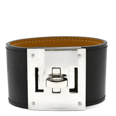 エルメス HERMES ケリードッグ ブラック×シルバー レザー メタル ブレスレット バングル 黒 SV金具