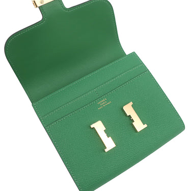 エルメス HERMES コンスタンス コンパクト ヴェールヴェルティゴ ヴォーエプソン 二つ折り財布 ゴールド金具 緑
