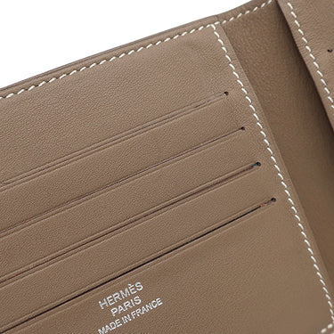 エルメス HERMES シチズンツイル コンパクト エトゥープ×ブルータラサ ヴォースイフト シルク 二つ折り財布 グレージュ 札入れ カード入れ