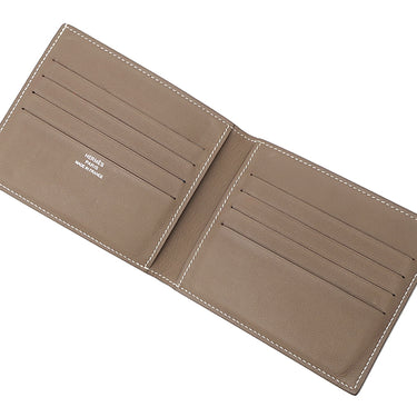 エルメス HERMES シチズンツイル コンパクト エトゥープ×ブルータラサ ヴォースイフト シルク 二つ折り財布 グレージュ 札入れ カード入れ