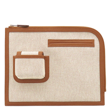エルメス HERMES カーゴ ポケット ジップ エクリュ×ゴールド トワルアッシュ ヴォースイフト ポーチ シルバー金具 茶 2024年製