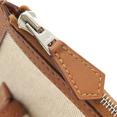 エルメス HERMES カーゴ ポケット ジップ エクリュ×ゴールド トワルアッシュ ヴォースイフト ポーチ シルバー金具 茶 2024年製