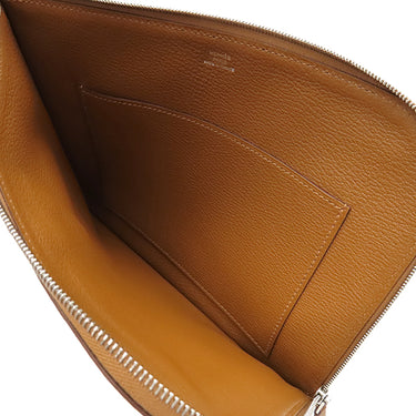 エルメス HERMES カーゴ ポケット ジップ エクリュ×ゴールド トワルアッシュ ヴォースイフト ポーチ シルバー金具 茶 2024年製