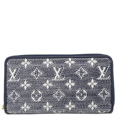 ルイヴィトン LOUIS VUITTON ジッピーウォレット M82468 ネイビー レザー モノグラムジャガード 長財布 ゴールド金具 ホログラフィック メタリック ラウンドファスナー