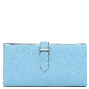 エルメス HERMES ベアンスフレ セレスト シェーブル 長財布 シルバー金具 二つ折り財布