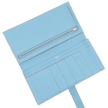 エルメス HERMES ベアンスフレ セレスト シェーブル 長財布 シルバー金具 二つ折り財布