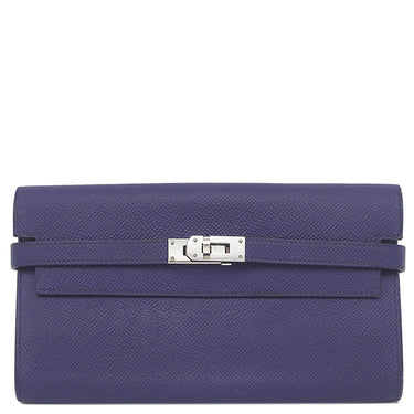 エルメス HERMES ケリーウォレット ヴェルソ ブルーアンクル×ブルーゼリージュ ヴォーエプソン 長財布 シルバー金具 紺 青