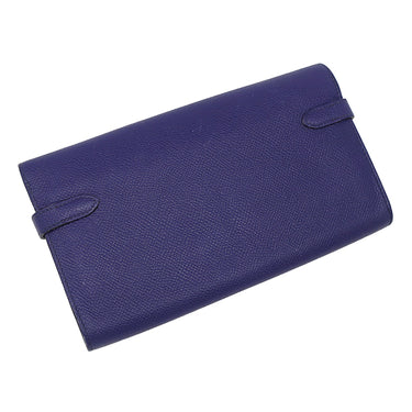 エルメス HERMES ケリーウォレット ヴェルソ ブルーアンクル×ブルーゼリージュ ヴォーエプソン 長財布 シルバー金具 紺 青