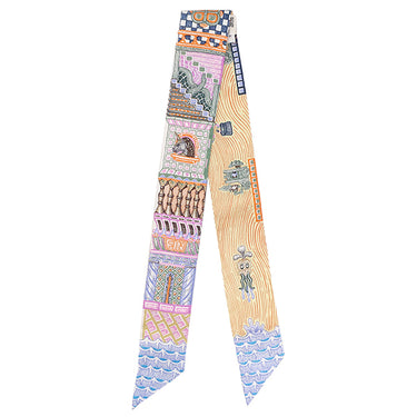 エルメス Herms ツイリー ヴェール×オレンジ×マルチカラー シルク スカーフ 【スーパー シルク クエスト】