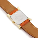 腕時計 エルメス HERMES Hウォッチ PM HH1.201 クオーツ レディース イエローGP オレンジ 2針 アラビア H型 スクエア