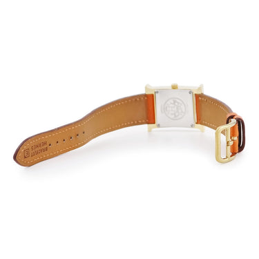 腕時計 エルメス HERMES Hウォッチ PM HH1.201 クオーツ レディース イエローGP オレンジ 2針 アラビア H型 スクエア