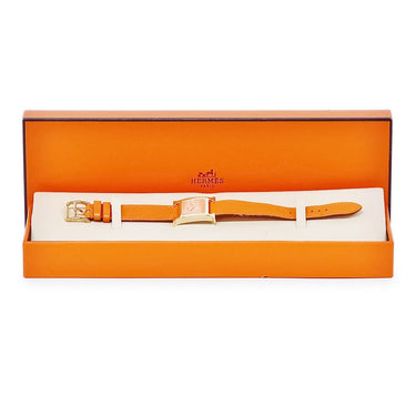 腕時計 エルメス HERMES Hウォッチ PM HH1.201 クオーツ レディース イエローGP オレンジ 2針 アラビア H型 スクエア
