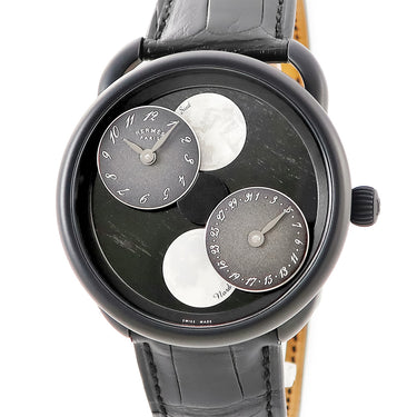 腕時計 エルメス HERMES アルソー ルール ドゥ ラ リュンヌ AR1.842 自動巻き メンズ 新品同様 ブラック PVD ダブルムーンフェイズ
