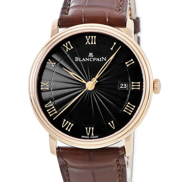腕時計 ブランパン BLANCPAIN ヴィルレ ウルトラスリム 6651-3630-55B 自動巻き メンズ K18RG無垢 ブラック ギョウシェ