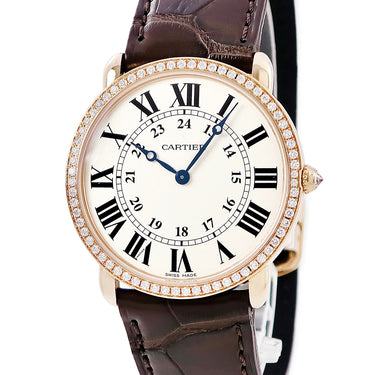 腕時計 カルティエ Cartier ロンド ルイ カルティエ LM WR000651 手巻き メンズ K18PG無垢 純正ダイヤ ローマン 青針