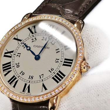 腕時計 カルティエ Cartier ロンド ルイ カルティエ LM WR000651 手巻き メンズ K18PG無垢 純正ダイヤ ローマン 青針