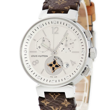 腕時計 ルイヴィトン LOUIS VUITTON タンブール ムーンスター 35 MM Q8G00Z クオーツ レディース デイト クロノグラフ モノグラムフラワー