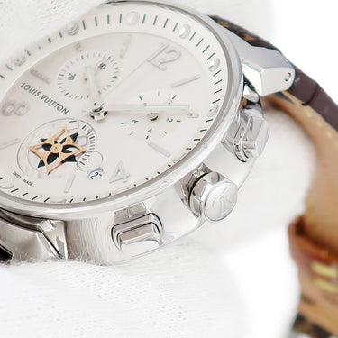 腕時計 ルイヴィトン LOUIS VUITTON タンブール ムーンスター 35 MM Q8G00Z クオーツ レディース デイト クロノグラフ モノグラムフラワー