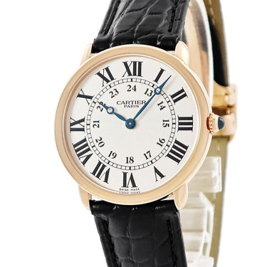 腕時計 カルティエ Cartier ロンド ルイ カルティエ W1538051 手巻き メンズ K18PG無垢 ローマン ギョウシェ 青針