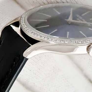 腕時計 パテックフィリップ PATEK PHILIPPE カラトラバ 4896G-001 手巻き レディース K18WG無垢 純正ダイヤ ナイトブルー バー ギヨシェ