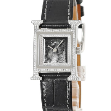 腕時計 エルメス HERMES Hウォッチ PM HH4.230 クオーツ レディース 純正ダイヤ オブシディアン 黒曜石