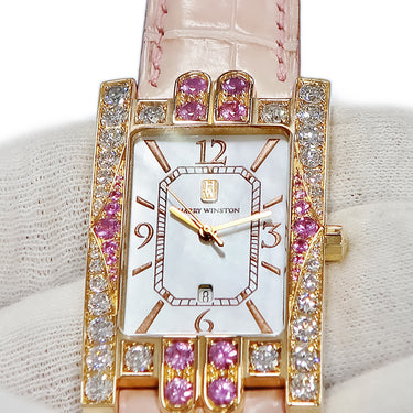 腕時計 ハリーウィンストン Harry Winston アヴェニュー オーロラ 310UQR クオーツ メンズ K18RG無垢 純正ダイヤ&サファイア シェル